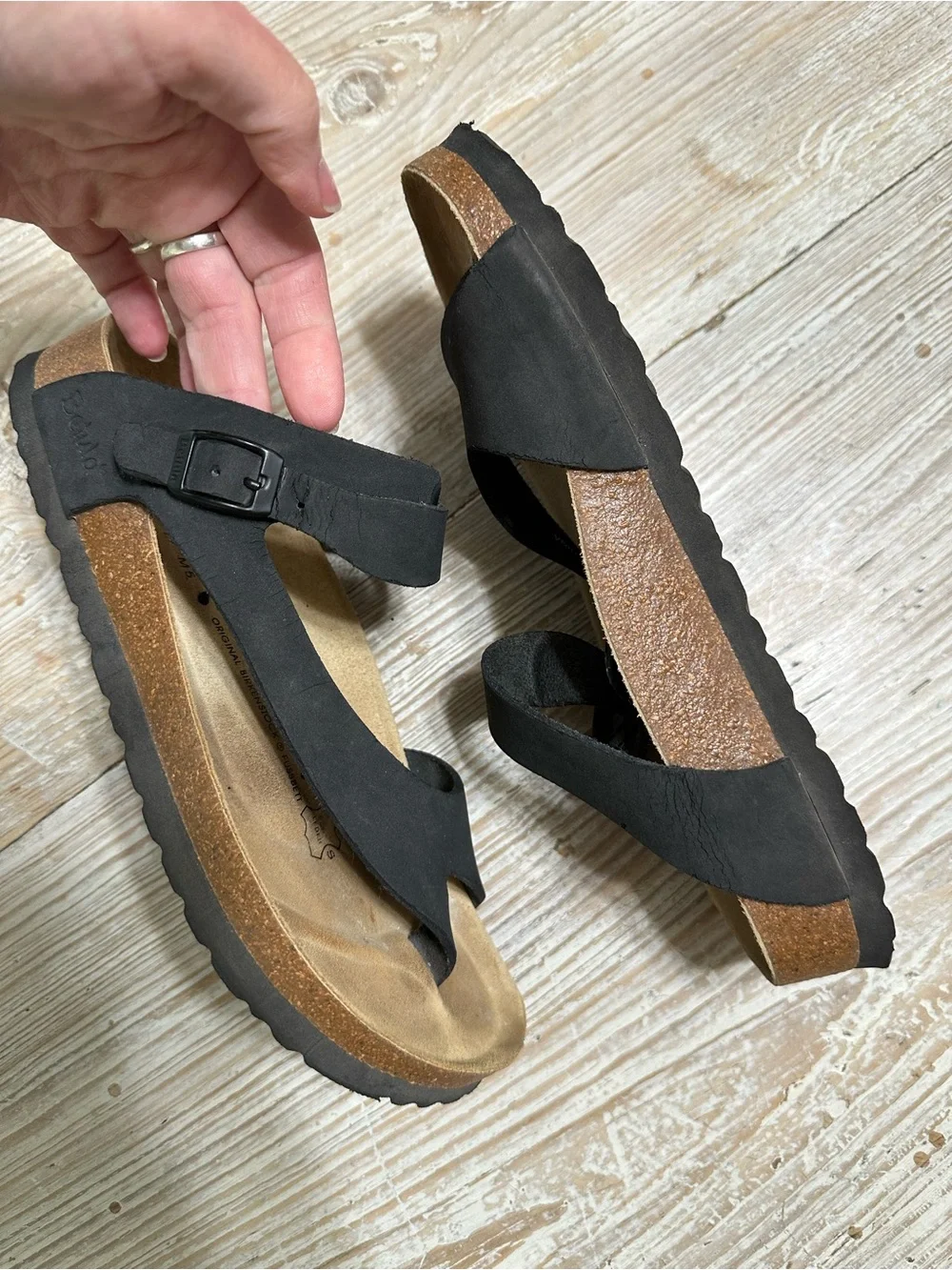 Birkenstock Betula Jasmine Black Nubuck Toe-Loop Sandals Sz 38